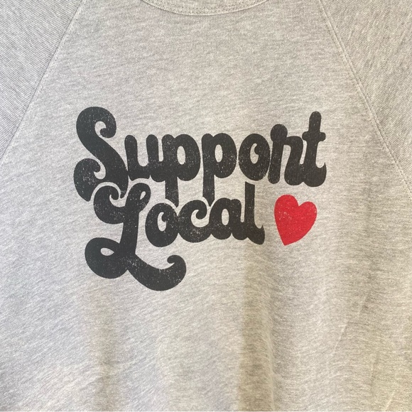 Bella Canvas Fleece Collection SUPPORT LOCAL Gray Black Crewneck Sweatshirt - Picture 2 of 5